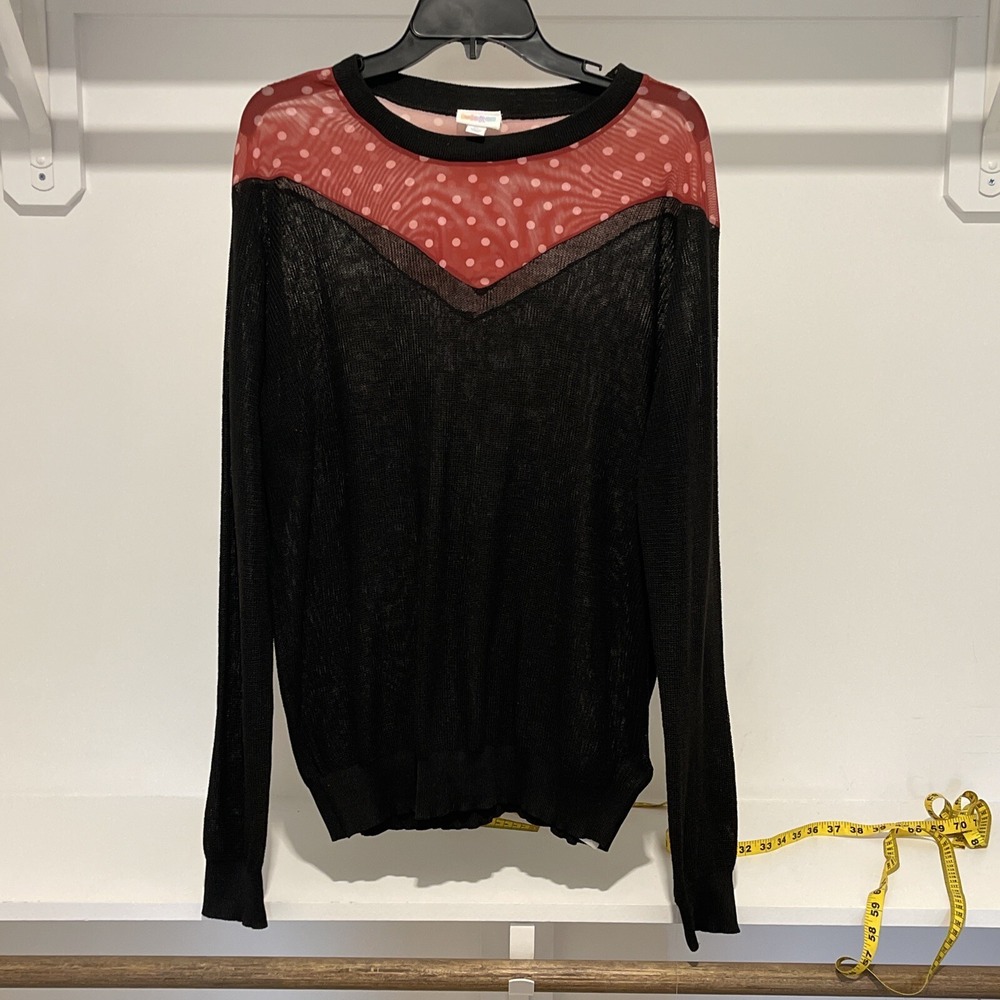 LuLaRoe Lizzy VL21 451-16 Black Red Poka Dots See‎ Through Size  XLarge #036